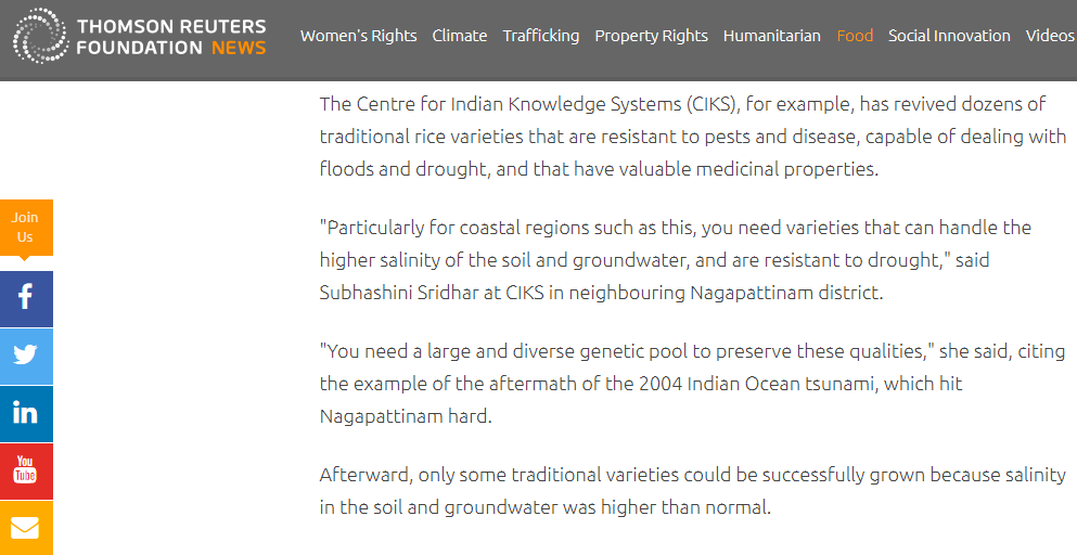 Our work on conservation of traditional rice varieties is recognized