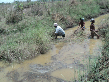 Desilting and cleaning of irrigation channel